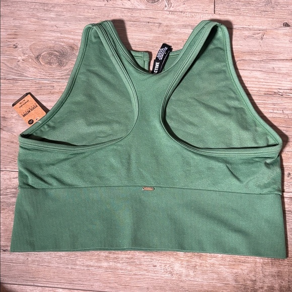 NWT Pink Victoria’s Secret Seamless Crop Top Womens S Green Notch Neck Ribbed - Picture 5 of 5